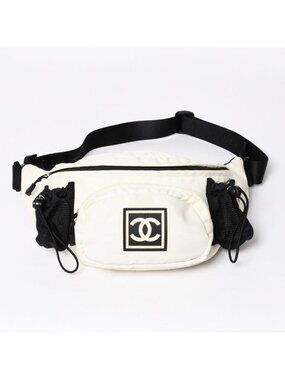 Chanel Sports Line Waist Bag CC Logo Nylon Ivory Silver